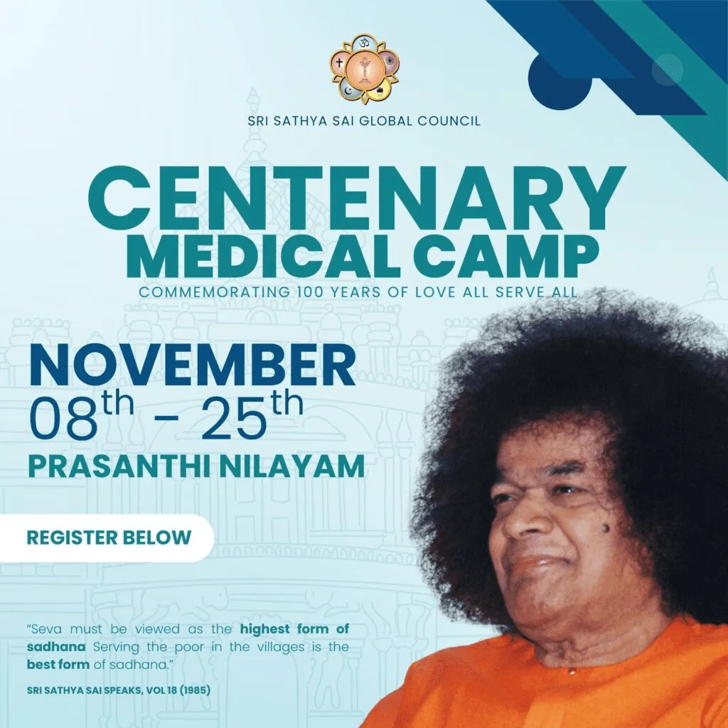 🩺✨ Campamento médico del centenario en Prasanthi Nilayam 📅 8 al 25 de noviembre de 2025